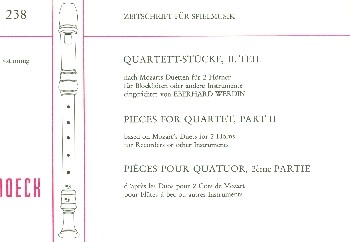 Quartettstcke nach den Duetten fr 2 Hrner Band 2 fr 4 Blockflten Partitur