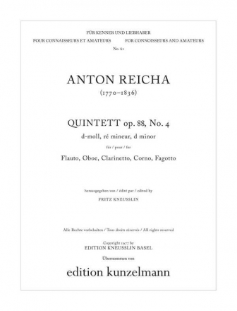 Quintett d-Moll op.88,4 fr Flte, Oboe, Klarinette, Horn und Fagott Stimmen