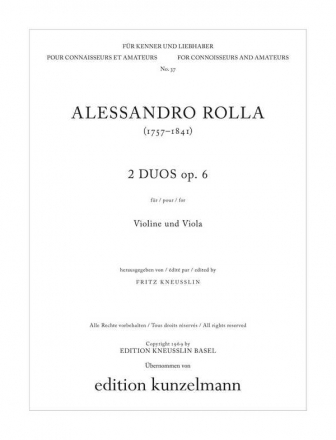 2 Duos C-Dur op.6,1 und g-Moll op.6,2 fr Violine und Viola Stimmen
