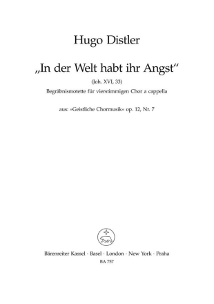 In der Welt habt ihr Angst op.12,7 fr gem Chor Partitur (dt)