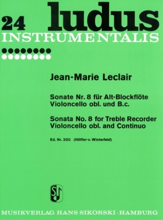 Sonate Nr.8 fr Altblockflte, Violoncello und Bc Partitur und 3 Stimmen