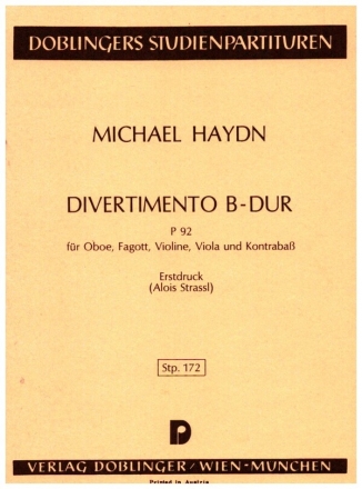 Divertimento B-Dur P92 fr Oboe, Fagott, Violine, Viola und Kontrabass Studienpartitur