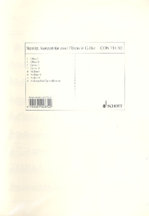 Konzert G-Dur fr 2 Flten und Streichorchester, 2 Oboen und 2 Hrner ad libitum Stimmensatz - Oboe I, Oboe II, Horn I, Horn II, 4 Violinen I, 4 Violin