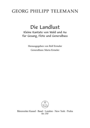 Die Landlust fr Gesang, Flte und Bc Partitur und 2 Stimmen