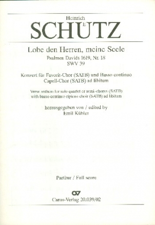 Lobe den Herren SWV39 fr Favorit- chor und Bc (Capell-Chor ad lib.) Partitur ohne Umschlag