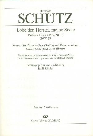 Lobe den Herren SWV39 fr Favorit- chor und Bc (Capell-Chor ad lib.) Partitur ohne Umschlag