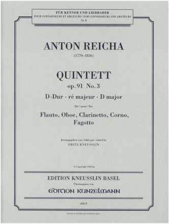 Quintett D-Dur op.91,3 fr Flte, Oboe, Klarinette, Horn und Fagott Stimmen