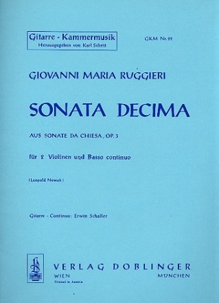 Sonata decima aus 'Sonate da chiesa op.3' fr 2 Violinen, Violoncello und Gitarre