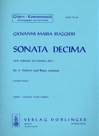 Sonata decima aus 'Sonate da chiesa op.3' fr 2 Violinen, Violoncello und Gitarre