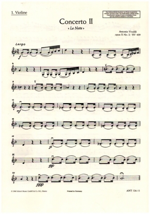 Concerto Nr. 2 g-Moll op. 10/2 RV 439/PV 342 fr Flte (Alt-Blockflte), Streichorchester und Basso continuo Einzelstimme - Violine I