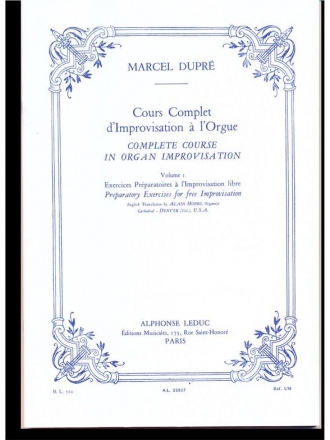 Cours complet d'improvisation  l'orgue vol.1 (exercices prepara- toires a l'improvisation libre)