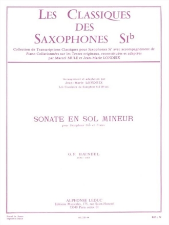 Sonate sol mineur pour saxophone et piano