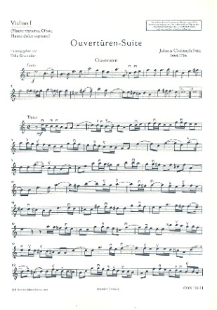Ouvertren-Suite a-Moll fr Streichorchester, Blser ad libitum und B.c., Cembalo (Klavier), V Stimmensatz - 5 Violinen I, 5 Violinen II, 3 Violinen III/Viola, 3 Vio