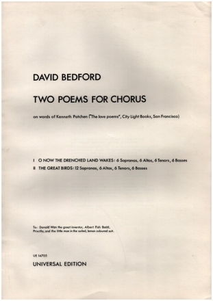 Two Poems For Chorus for mixed chorus score (en) Groformat