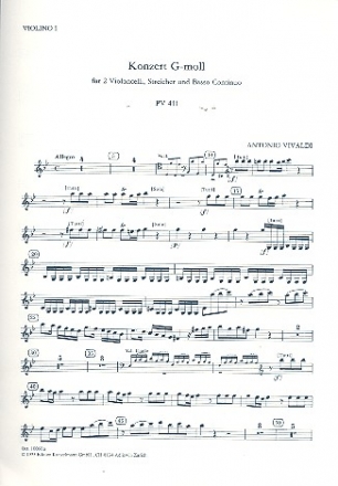 Konzert g-Moll PV411 fr 2 Violoncelli, Streicher und Bc Violine 1
