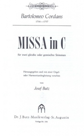 Missa C-Dur fr 2 stimmigen Chor (SA oder ST/AB) und Orgel (Harmonium) Partitur (la)