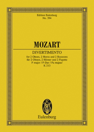 Divertimento F-Dur Nr.8 KV213 fr 2 Oboen, 2 Hrner und 2 Fagotte Studienpartitur