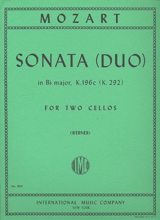 Sonata (Duo) b flat Major KV196c (KV292) for 2 cellos score