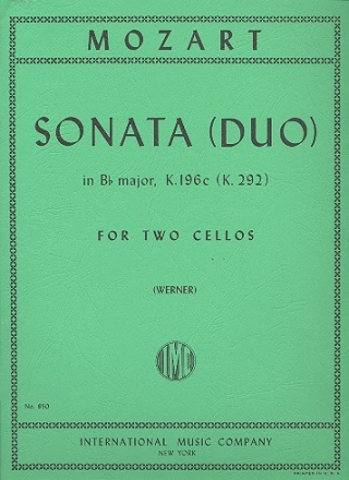 Sonata (Duo) b flat Major KV196c (KV292) for 2 cellos score