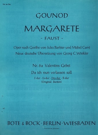Valentins Gebet aus der Oper 'Margarete' fr Singstimme und Klavier (Des-Dur, fr/dt)