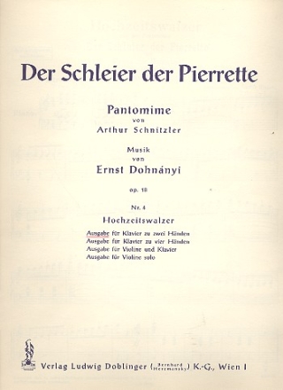Hochzeitswalzer aus der Pantomime Der Schleier der Pierrette op.18,4a fr Klavier