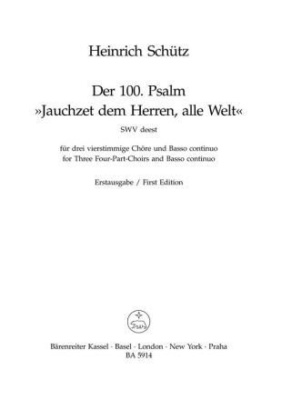 Jauchzet dem Herren alle Welt Psalm 100 fr gem Chor (SSSAAATTTBBB) und Bc,   Partitur