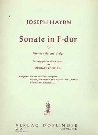 Sonate F-Dur Hob.VI:1 fr Violine solo und Viola Violine und Klavier