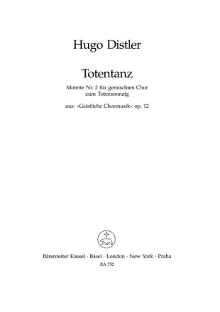 Totentanz op.12,2 fr gem Chor, Sprecher (Flte ad lib) Partitur
