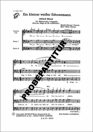 Ein kleiner wei�er Schneemann f�r M�nnerchor und Klavier Chorpartitur (dt/en)