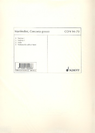 Concerto grosso C-Dur op. 3/12 fr 2 Violinen, Violoncello, Streichorchester und Cembalo Stimmensatz - je 5 Violinen I+II [solo und tutti], 3 Viola, 5 Violonce