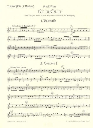 Kleine Suite nach Tnzen aus dem Notenbuch fr Wolfgang fr 4 Blockflten (SATB) Sopranblockflte