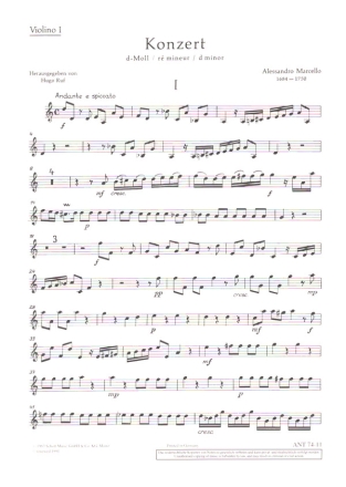 Konzert d-Moll fr Oboe (Violine), Streicher und Basso continuo (Cembalo/Orgel), Viol Einzelstimme - Violine I