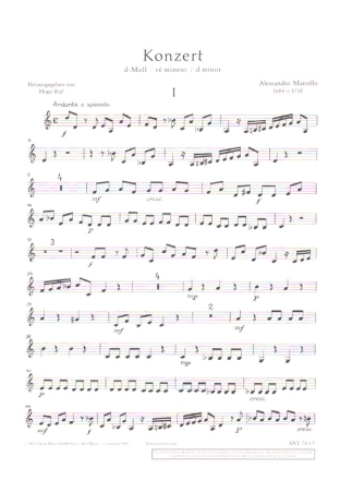 Konzert d-Moll fr Oboe (Violine), Streicher und Basso continuo (Cembalo/Orgel), Viol Einzelstimme - Violine III [Viola]
