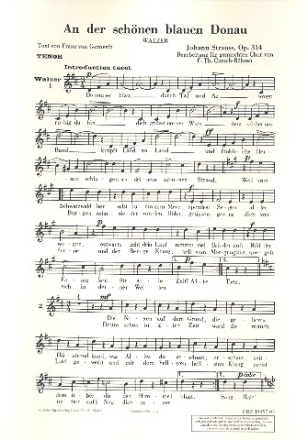 An der schnen blauen Donau op.314 fr gem Chor und Klavier Chorstimme Tenor