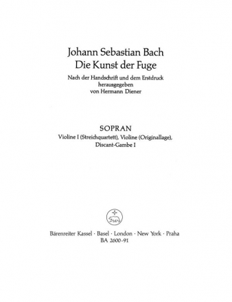 Die Kunst der Fuge BWV1080 Sopran (Violine 1, Violine, Diskant-Gambe 1)