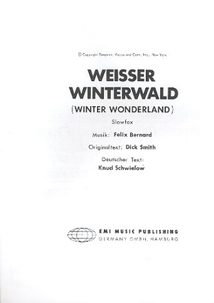 Weisser Winterwald: Einzelausgabe fr Gesang und Klavier (dt/en) Winter Wonderland