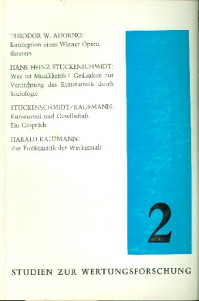 Studien zur Wertungsforschung Band 2 Beitrge von Adorno, Stuckenschmidt und Kaufmann