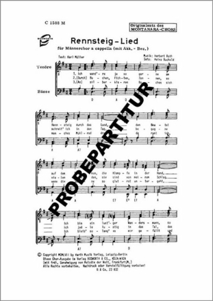 Rennsteig-Lied f�r M�nnerchor a cappella Partitur (dt)