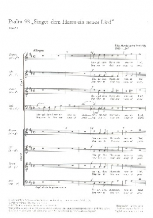 Der 98. Psalm op.91 fr Soli, Doppelchor und Orchester Klavierauszug