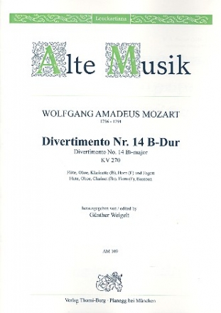Divertimento B-Dur Nr.14 KV270 fr Flte, Oboe, Klarinette, Horn in F und Fagott Stimmen