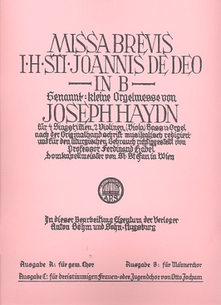 Missa brevis B-Dur in honorem sancti Joannes de deo  - Ausgabe C fr Frauenchor und Orchester Partitur