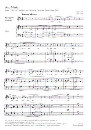 Ave Maria Vertonungen mittlere Singstimme und Orgel