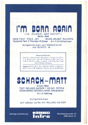 I'M BORN AGAIN  UND  SCHACH-MATT: FUER SALONORCHESTER