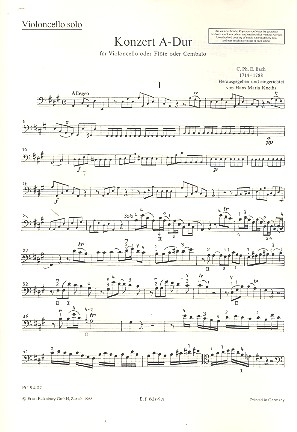 Konzert A-Dur fr Flte (Violoncello, Cembalo) und Streichorchester Violoncello solo