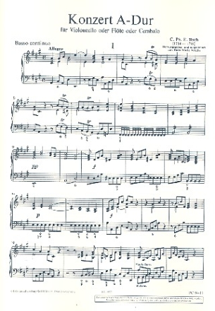 Konzert A-Dur fr Flte (Violoncello, Cembalo) und Streichorchester Basso continuo