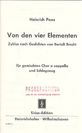 Von den vier Elementen Zyklus fr gem Chor Partitur (dt)