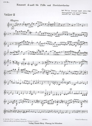 Konzert d-Moll Wq22 fr Flte und Streichorchester (Cembalo ad lib.) Violine 2