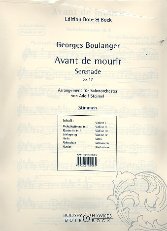 Avant de mourir op.17: Serenade für Salonorchester