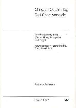 3 Choralbearbeitungen fr ein Blasinstrument (Oboe, Horn, Trompete) und Orgel    Partitur und 3 Stimmen