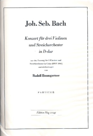 Konzert D-Dur fr 3 Violinen  und Streicher Partitur
